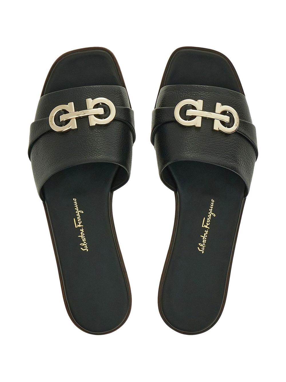 Ferragamo Black Leather Logo Plaque Sandals image 1