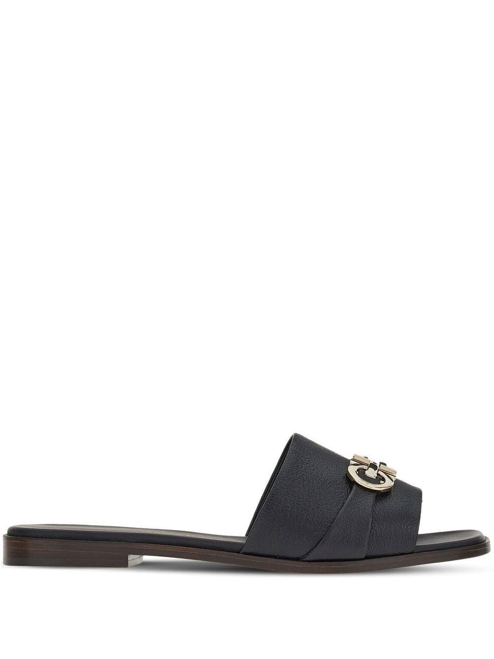 Ferragamo Black Leather Logo Plaque Sandals image 0