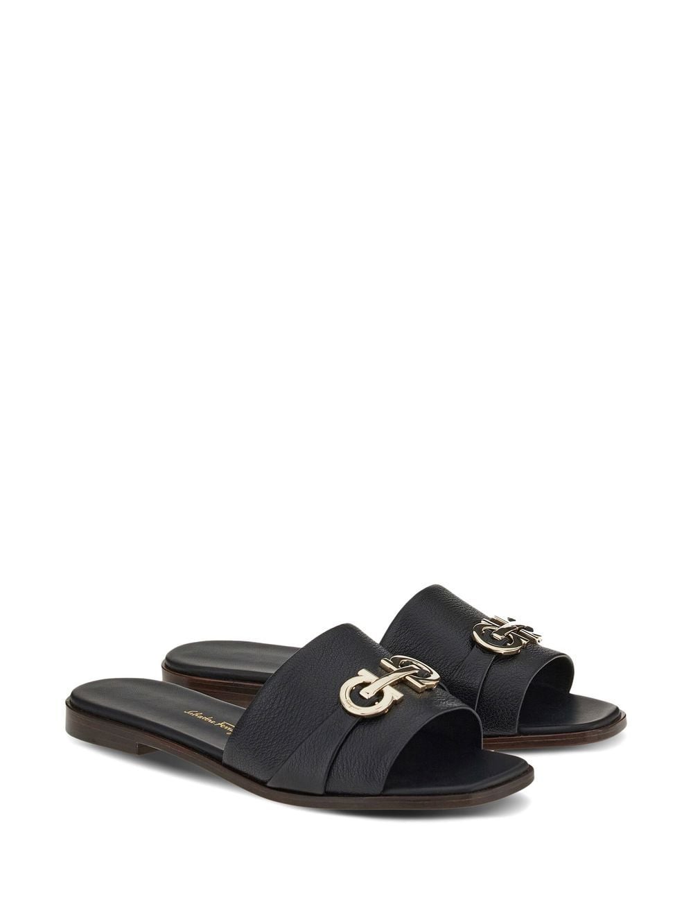 Ferragamo Black Leather Logo Plaque Sandals image 3