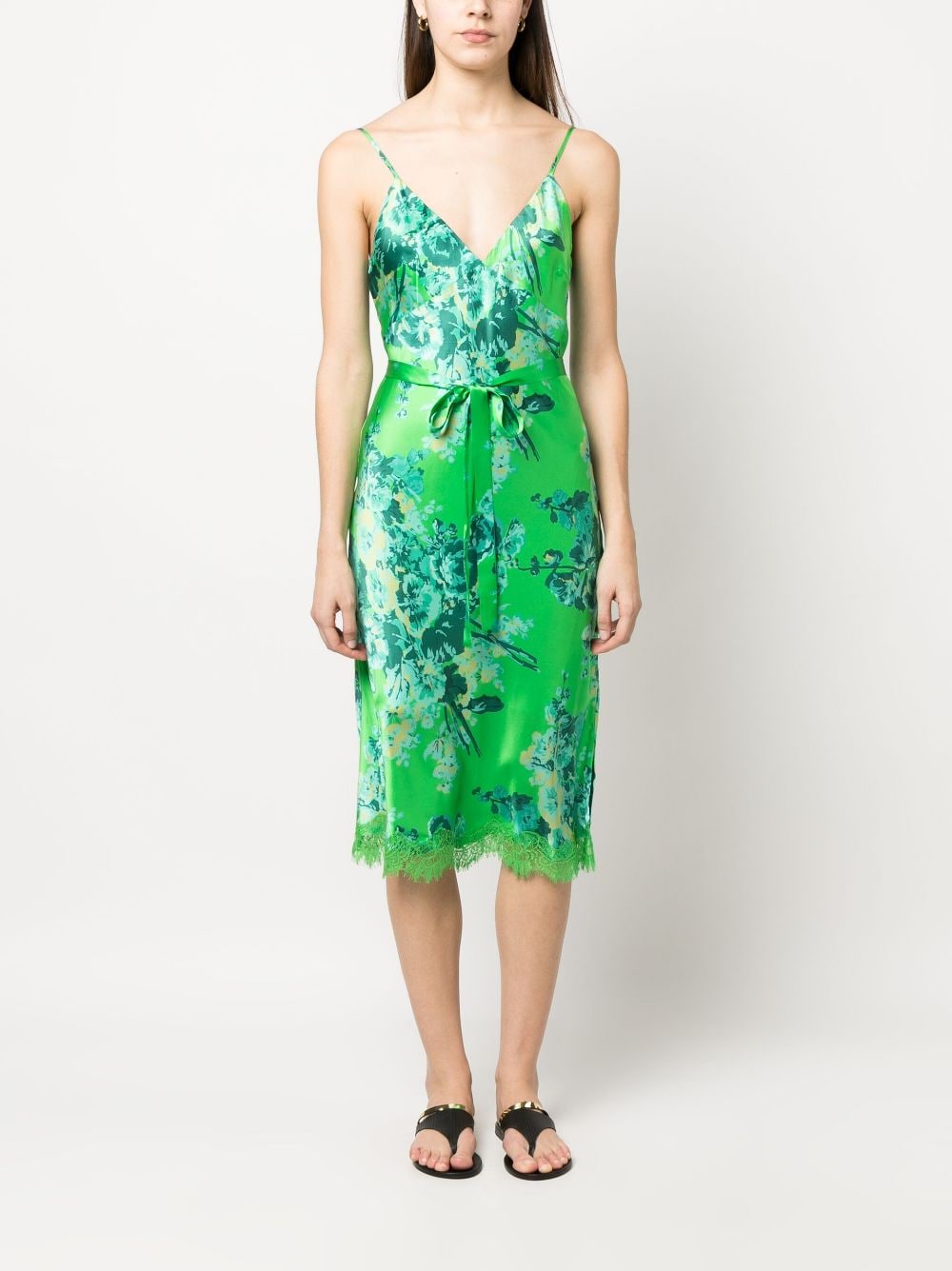 GOLD HAWK Green Floral Silk Dress image 1