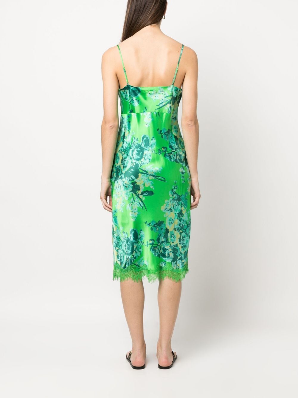 GOLD HAWK Green Floral Silk Dress image 3