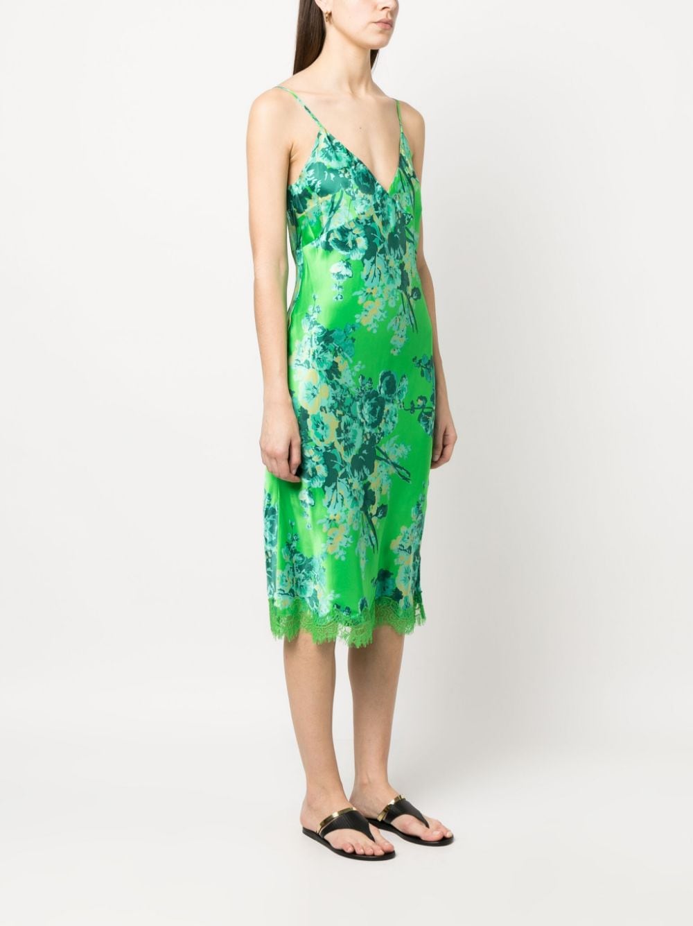 GOLD HAWK Green Floral Silk Dress image 4