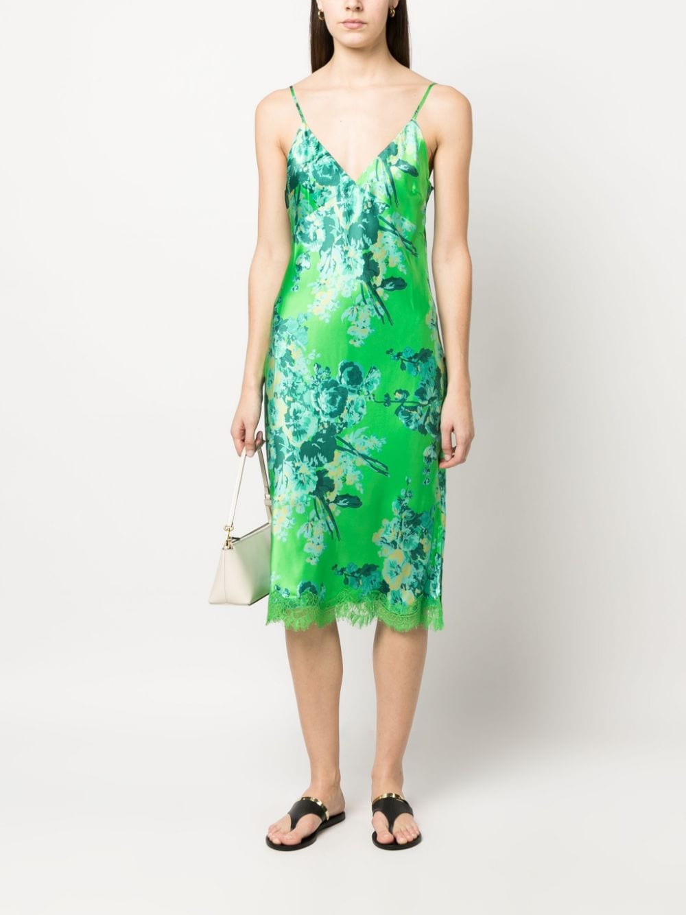 GOLD HAWK Green Floral Silk Dress image 5