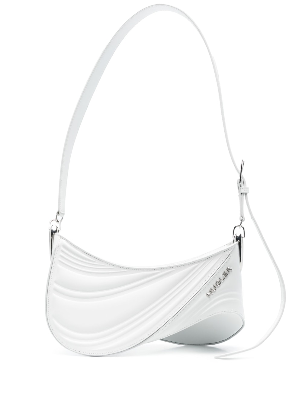 MUGLER Spiral Curve 01 Ivory White Leather Shoulder Bag image 0