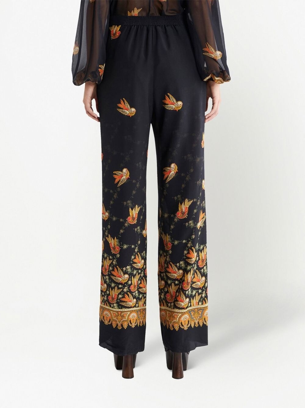 Etro Black Silk Paisley-Print Straight Trousers image 1