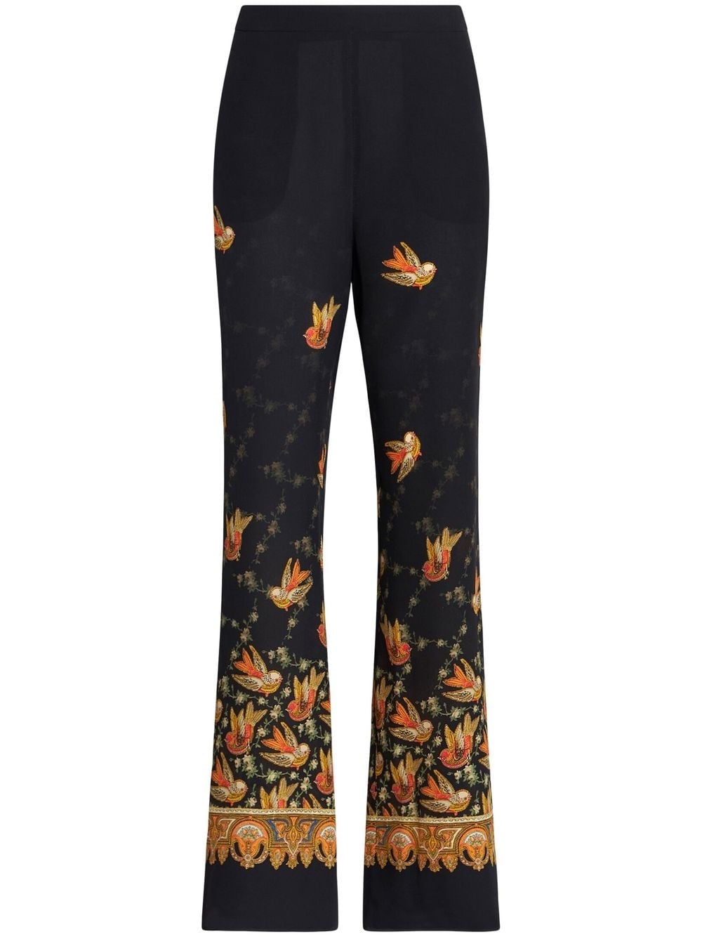 Etro Black Silk Paisley-Print Straight Trousers image 0