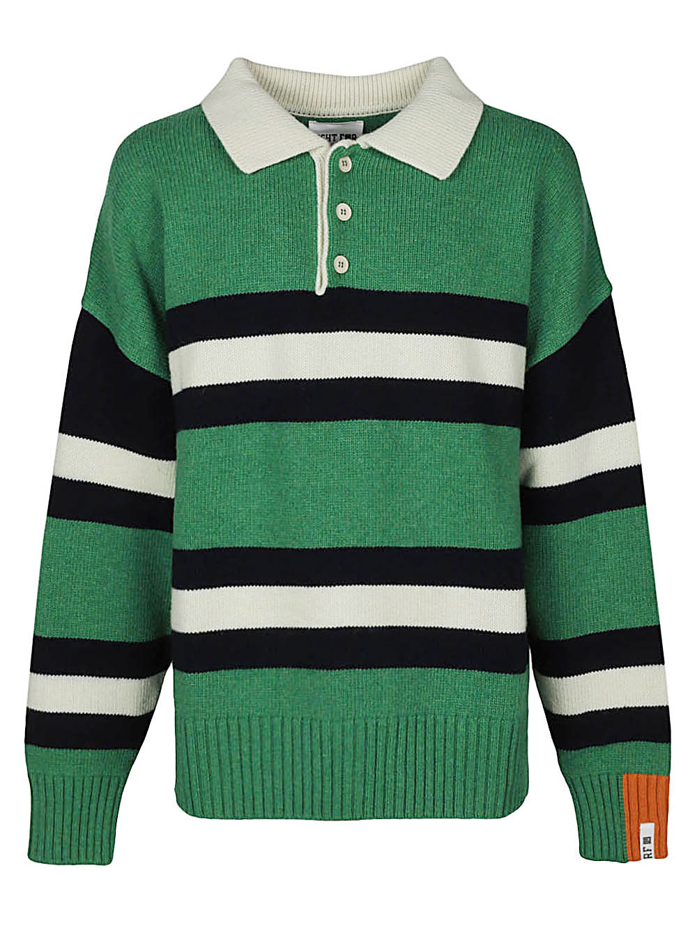 RIGHT FORT Green Striped Long Sleeve Polo Shirt image 0