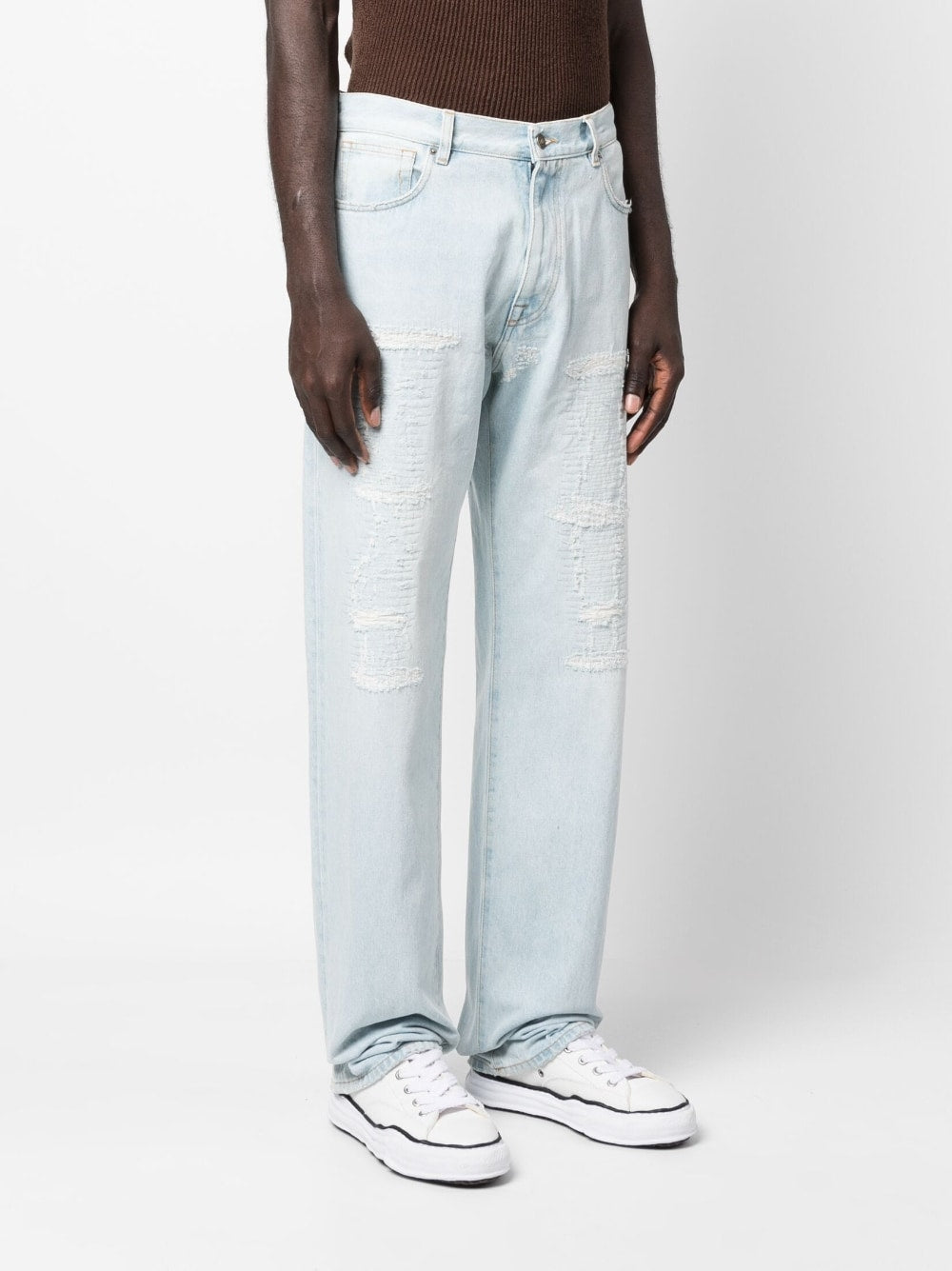 424 Distressed Straight-Leg Jeans in Light Blue image 1