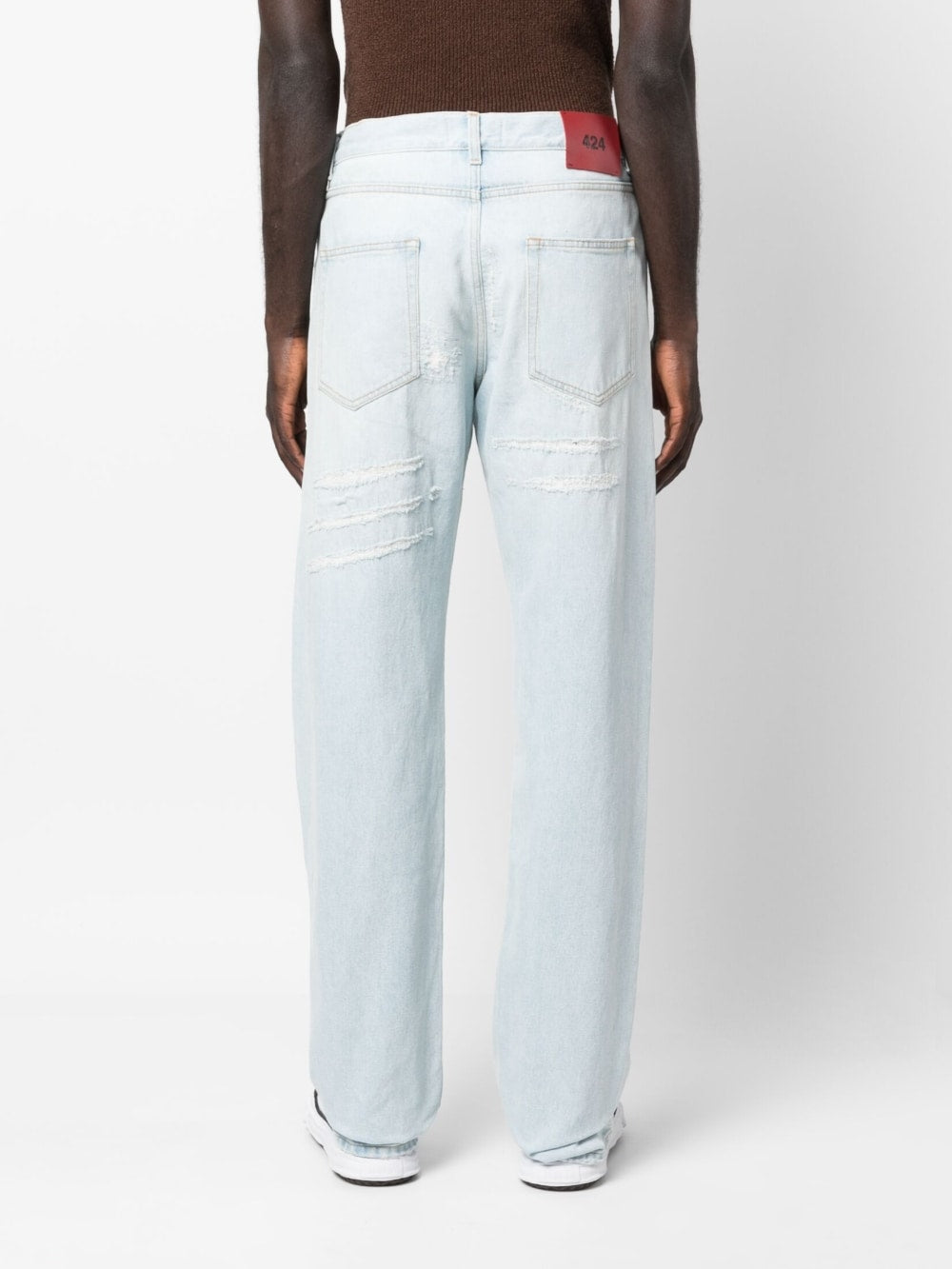 424 Distressed Straight-Leg Jeans in Light Blue image 2