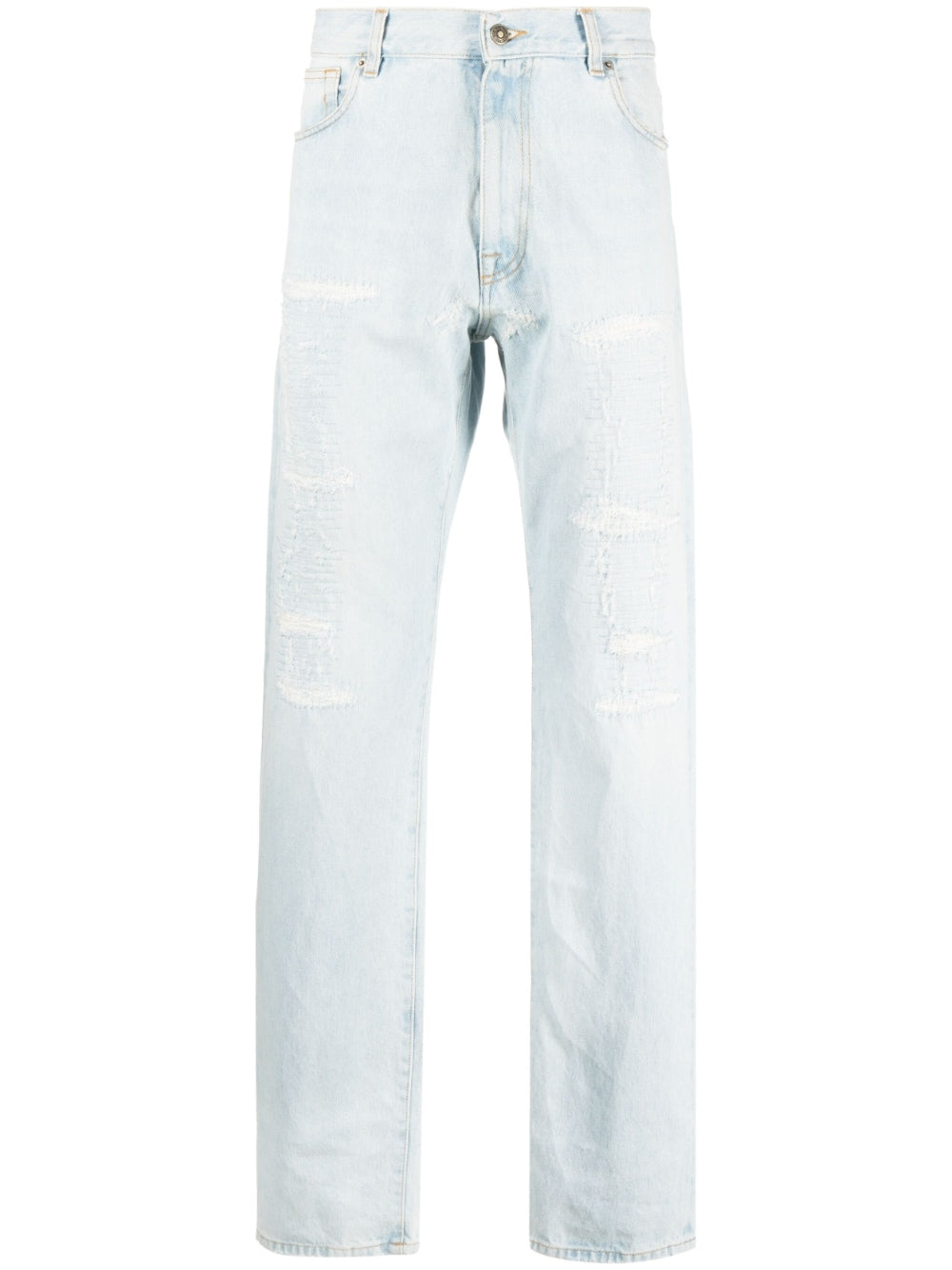 424 Distressed Straight-Leg Jeans in Light Blue image 0