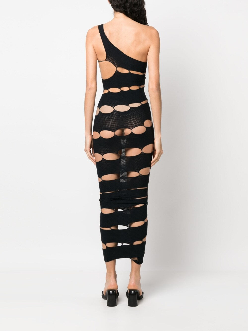 Black One-Shoulder Cut-Out Bodycon Midi Dress image 3