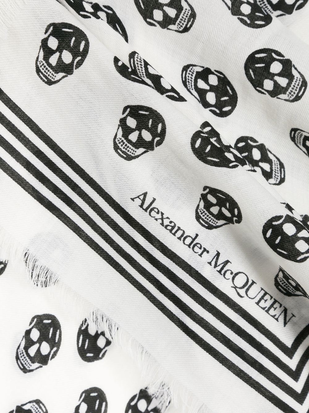 Alexander McQueen White Skull Scarf with Soror Logo image 1