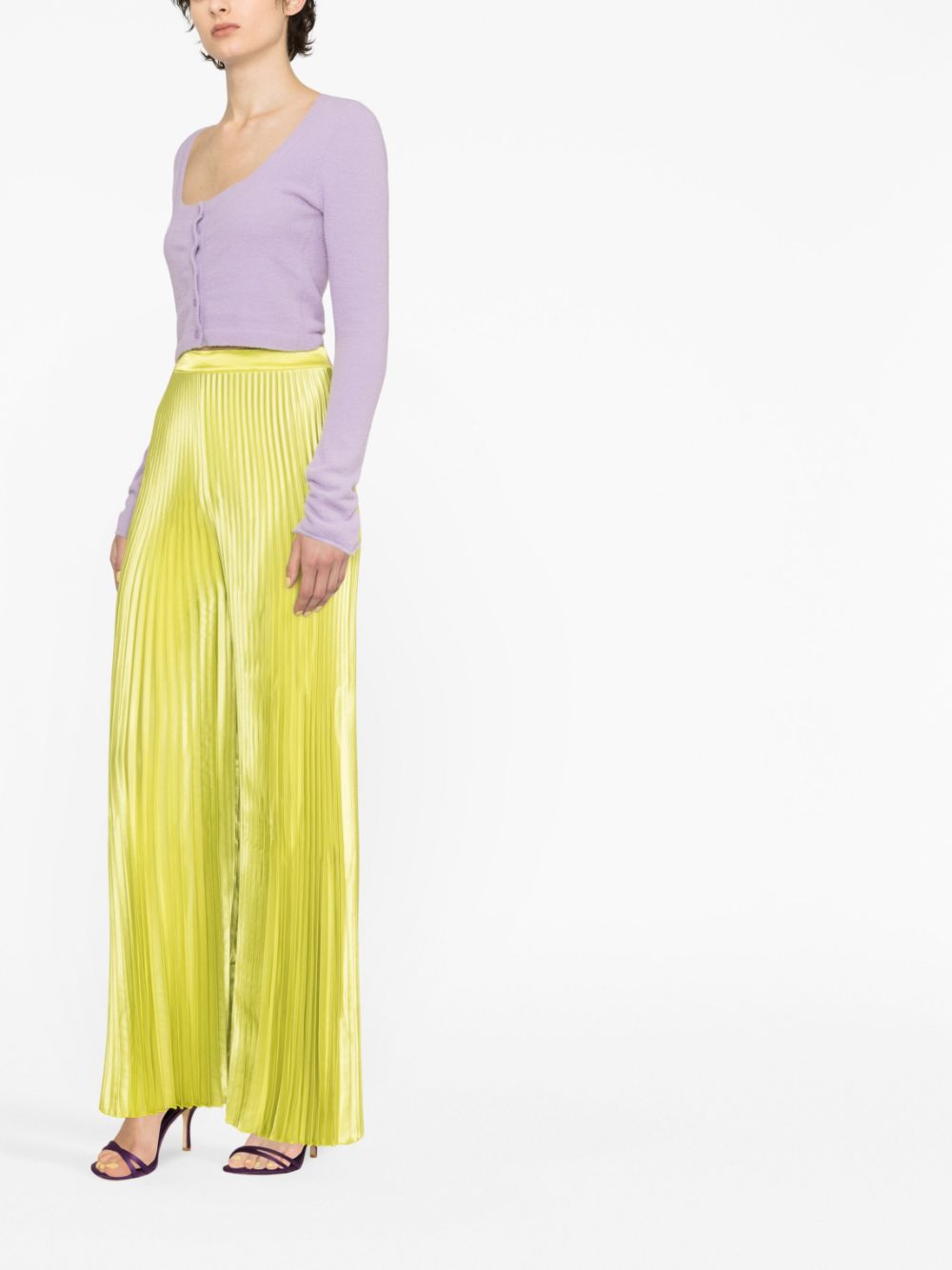 L'IDEE WOMAN Green Pleated Wide Leg Trousers image 2