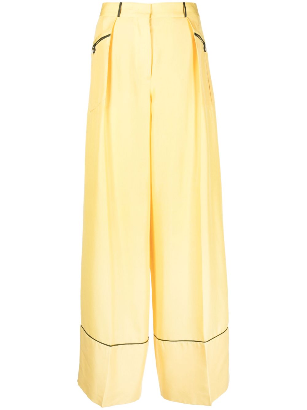 Bally Wide-Leg Silk Trousers in Yellow image 0