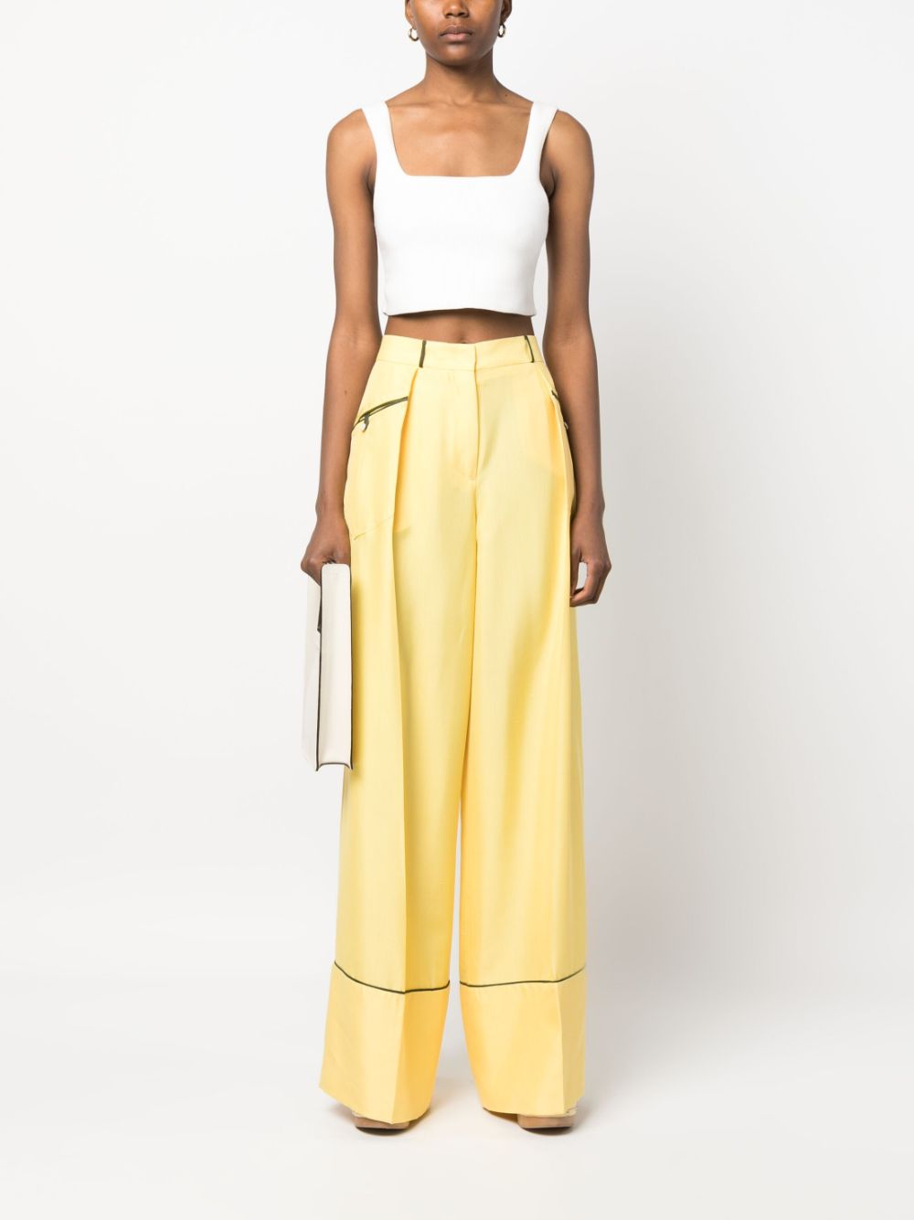 Bally Wide-Leg Silk Trousers in Yellow image 3