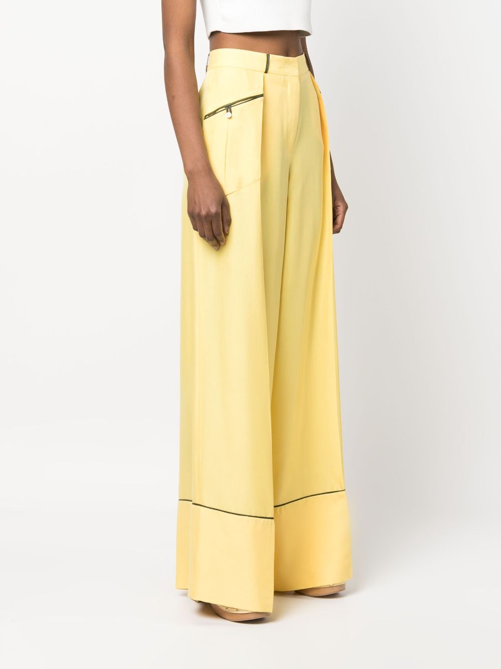 Bally Wide-Leg Silk Trousers in Yellow image 4