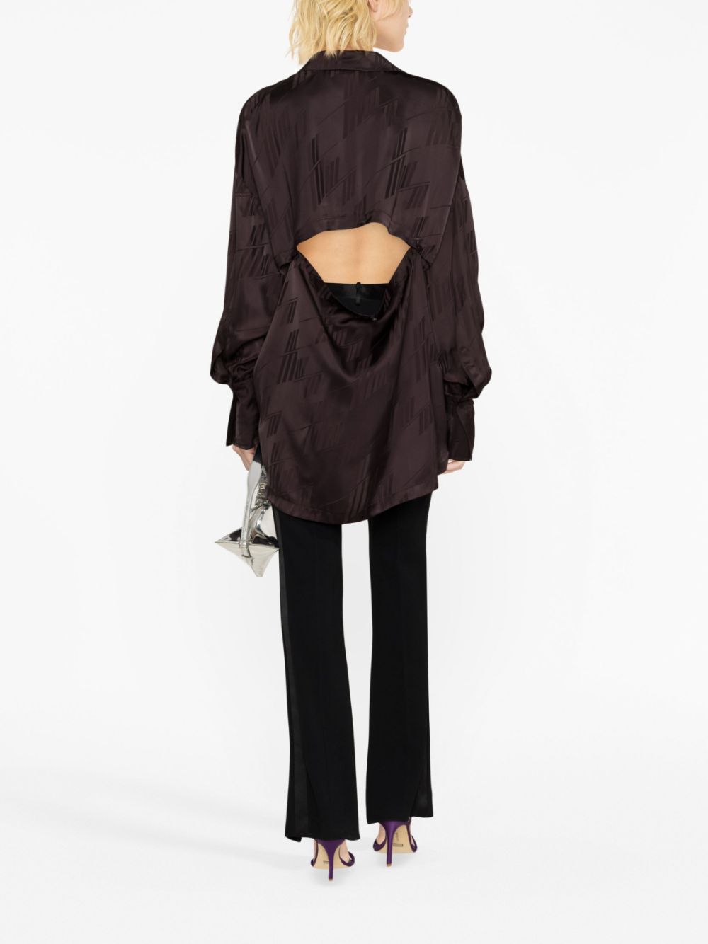 The Attico Diana Cut-Out Asymmetric Logo Print Shirt - Chocolate Brown image 1