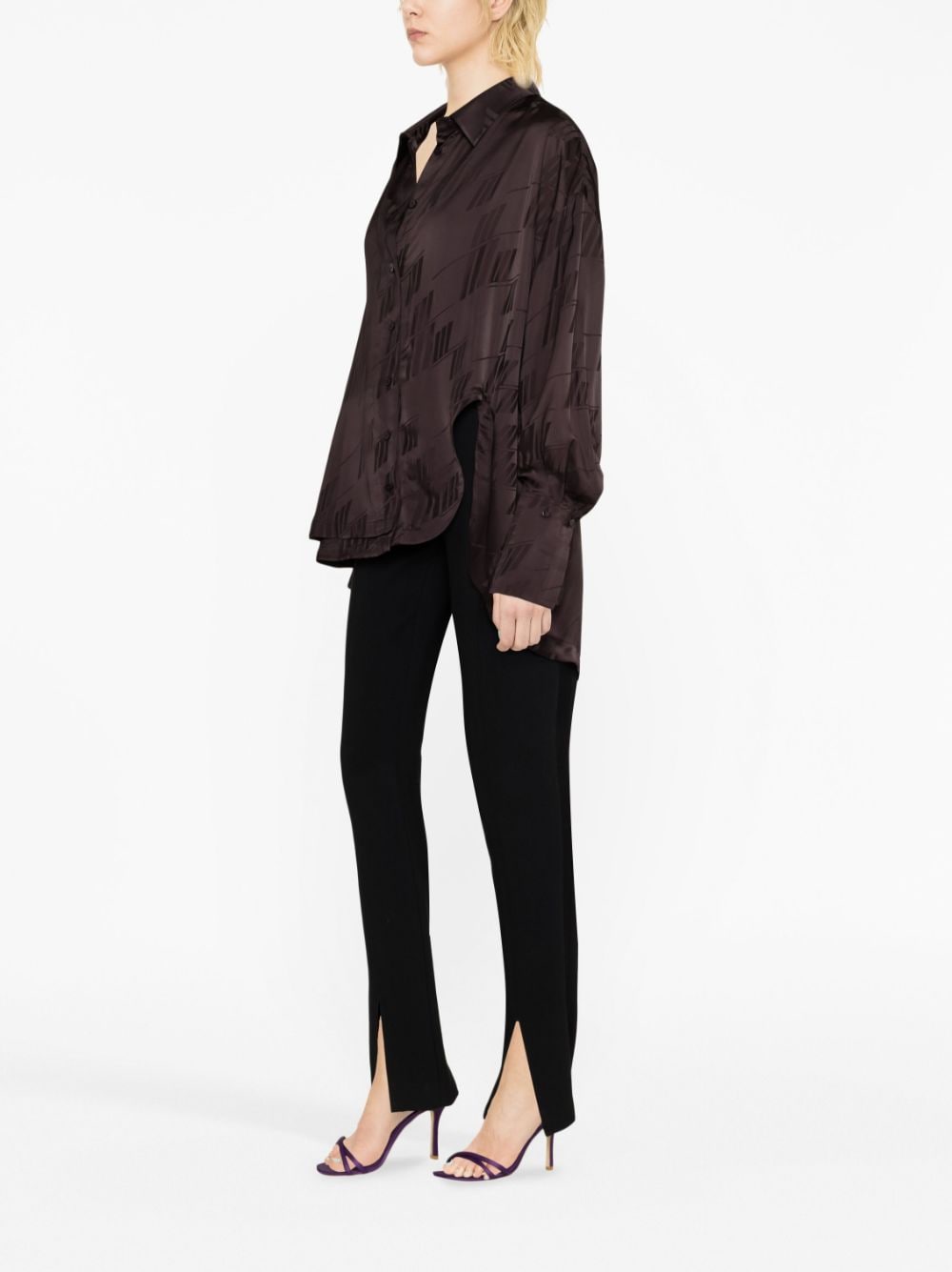 The Attico Diana Cut-Out Asymmetric Logo Print Shirt - Chocolate Brown image 2