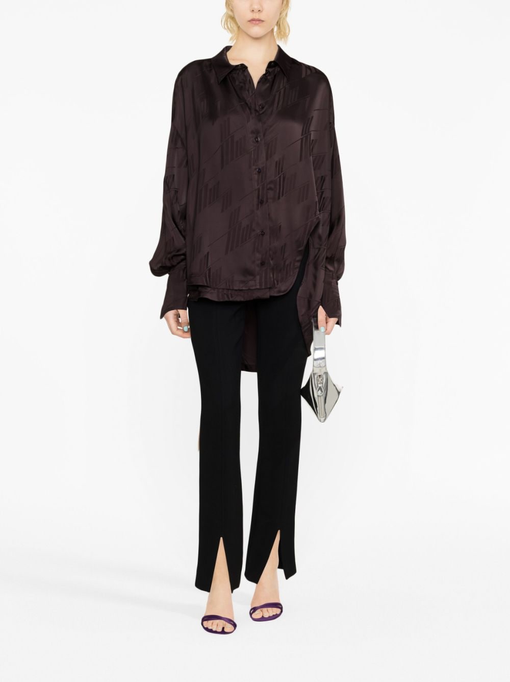 The Attico Diana Cut-Out Asymmetric Logo Print Shirt - Chocolate Brown image 3