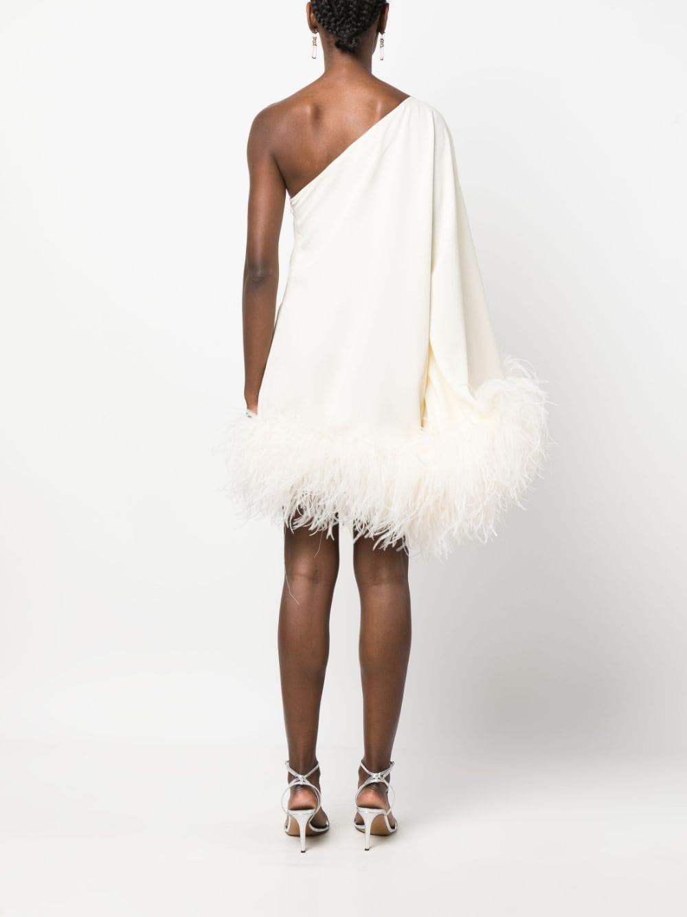 Taller Marmo PRE White Ostrich Feather One-Shoulder Minidress image 2