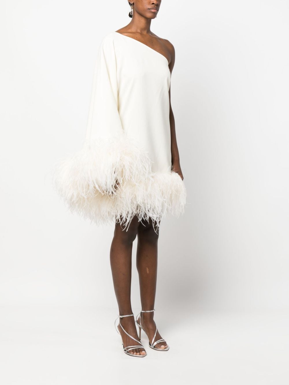 Taller Marmo PRE White Ostrich Feather One-Shoulder Minidress image 3