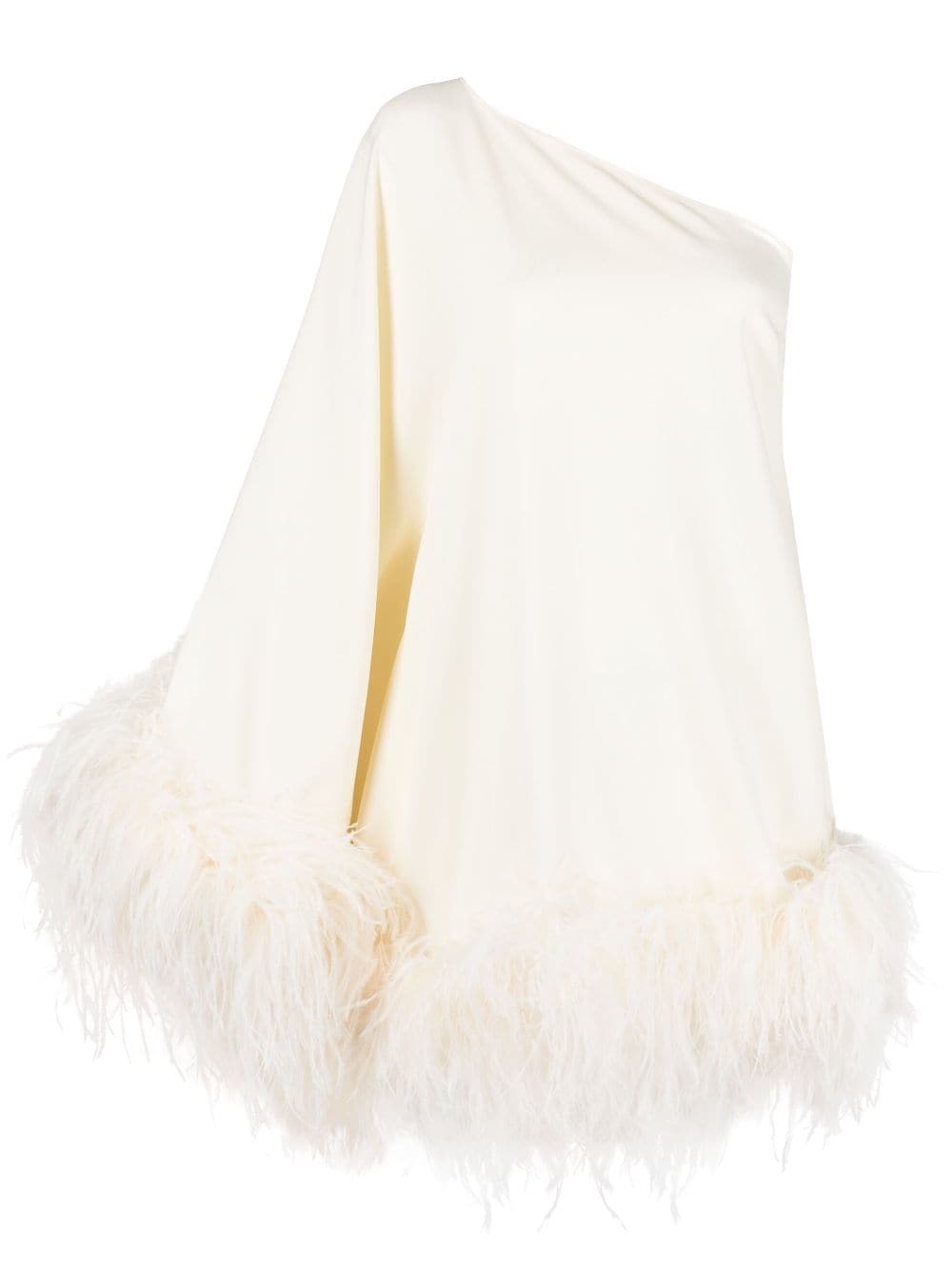 Taller Marmo PRE White Ostrich Feather One-Shoulder Minidress image 0