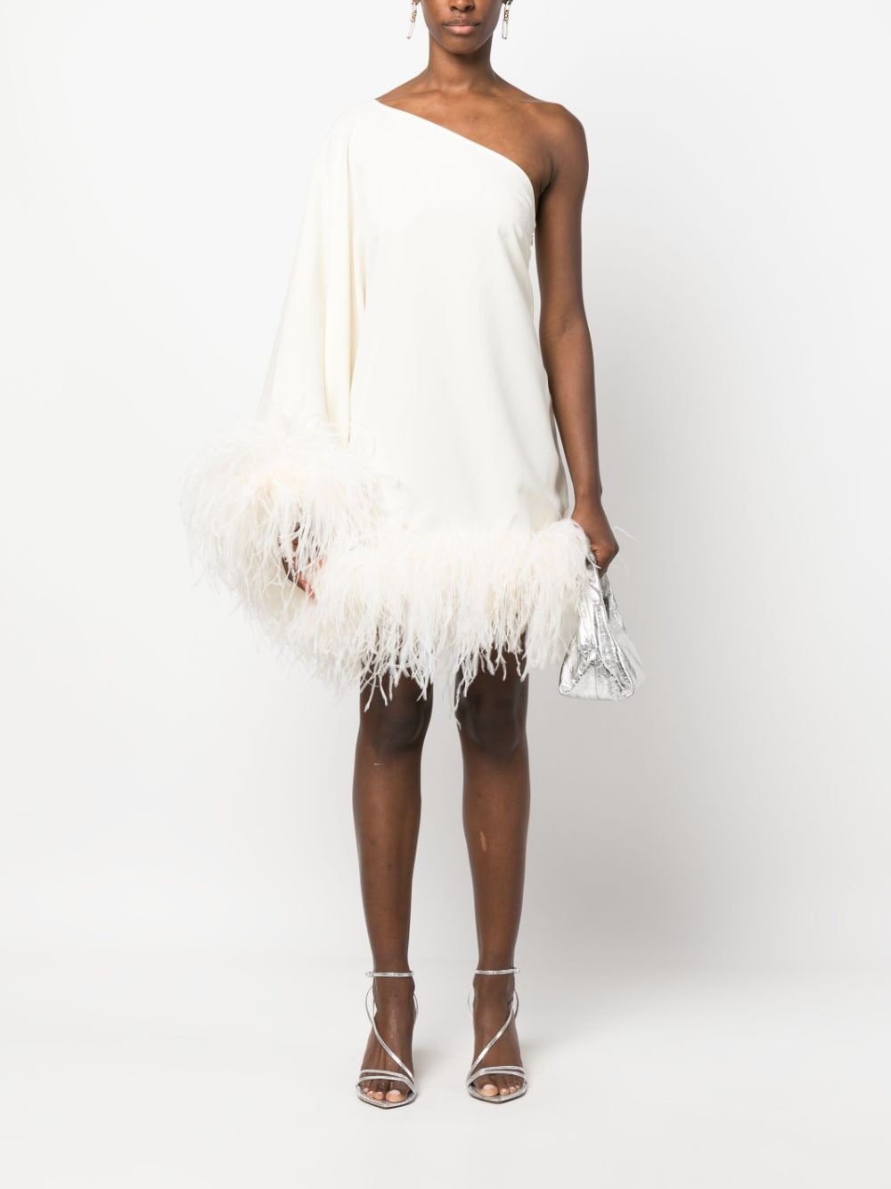 Taller Marmo PRE White Ostrich Feather One-Shoulder Minidress image 4