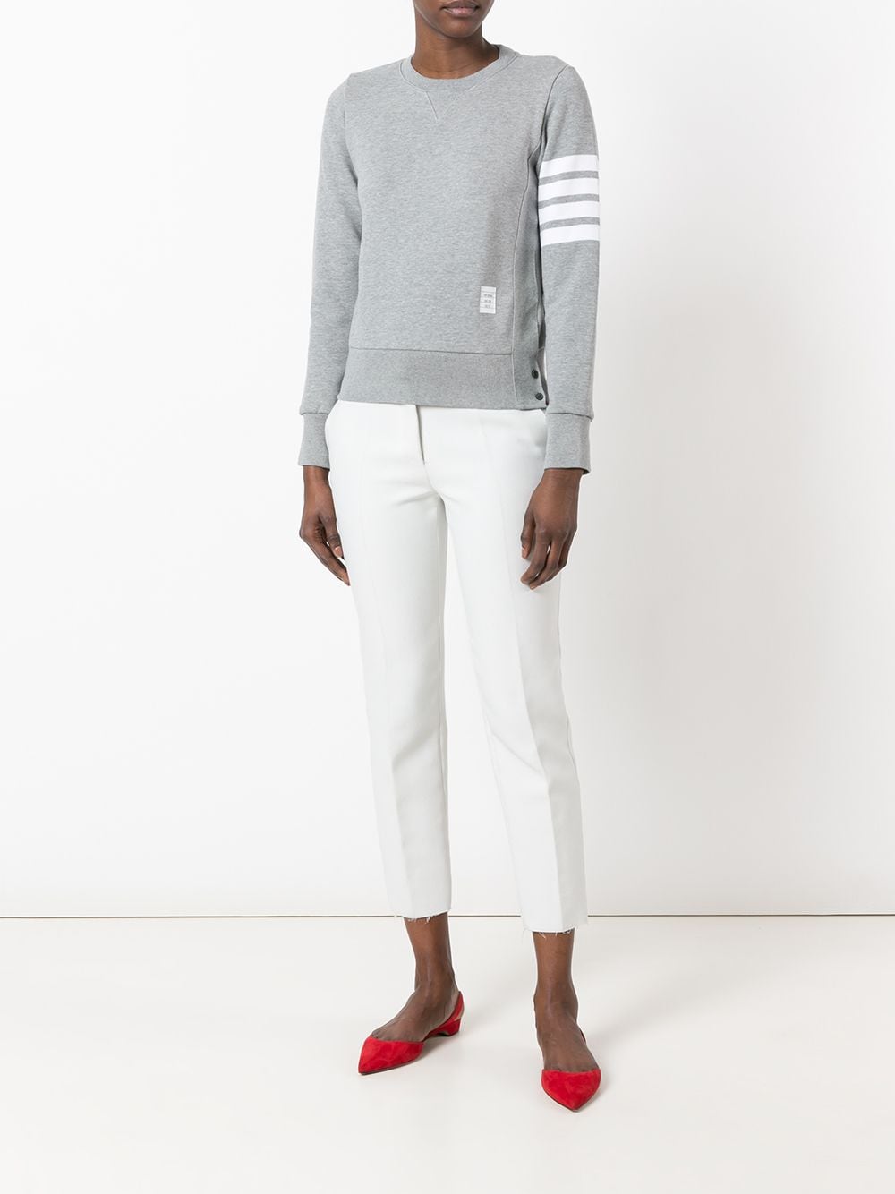 Thom Browne Signature Four-Bar Stripe Cotton Sweatshirt - Grey image 1