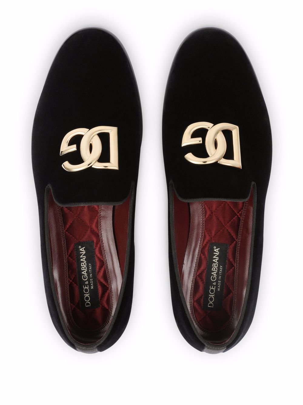 Dolce & Gabbana Black Cotton Velvet Slippers with Gold-Tone Logo image 2