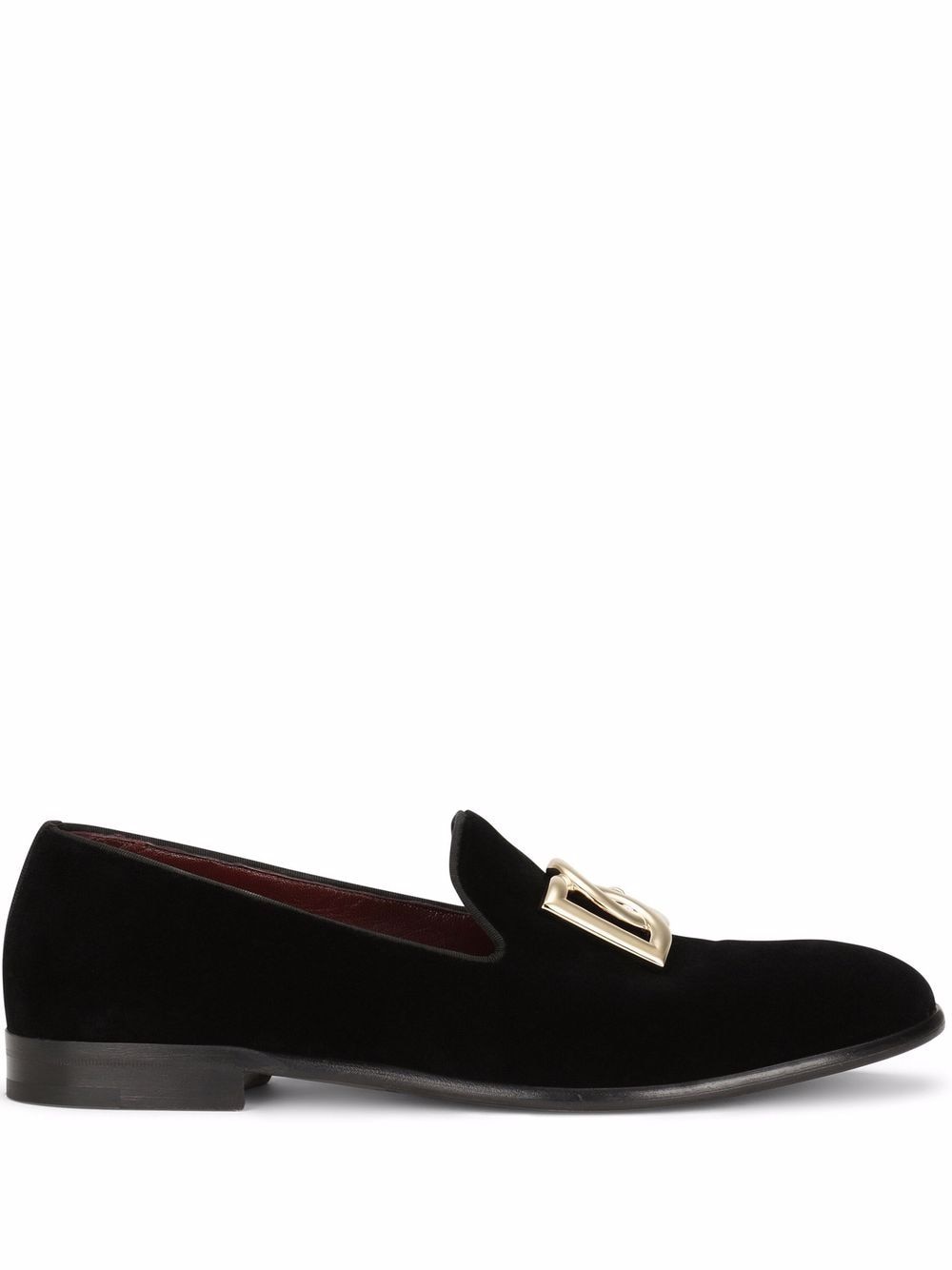 Dolce & Gabbana Black Cotton Velvet Slippers with Gold-Tone Logo image 0