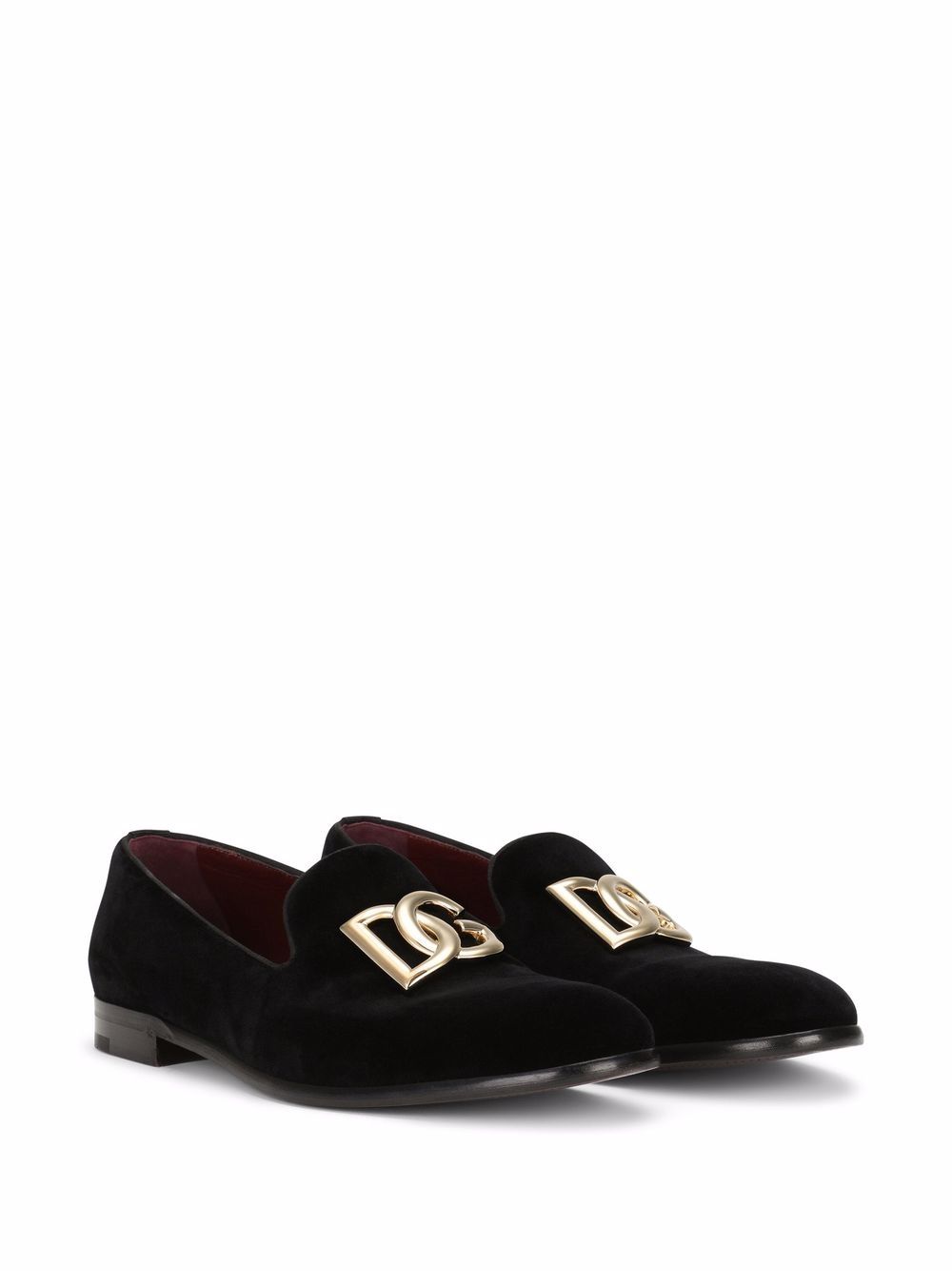 Dolce & Gabbana Black Cotton Velvet Slippers with Gold-Tone Logo image 3