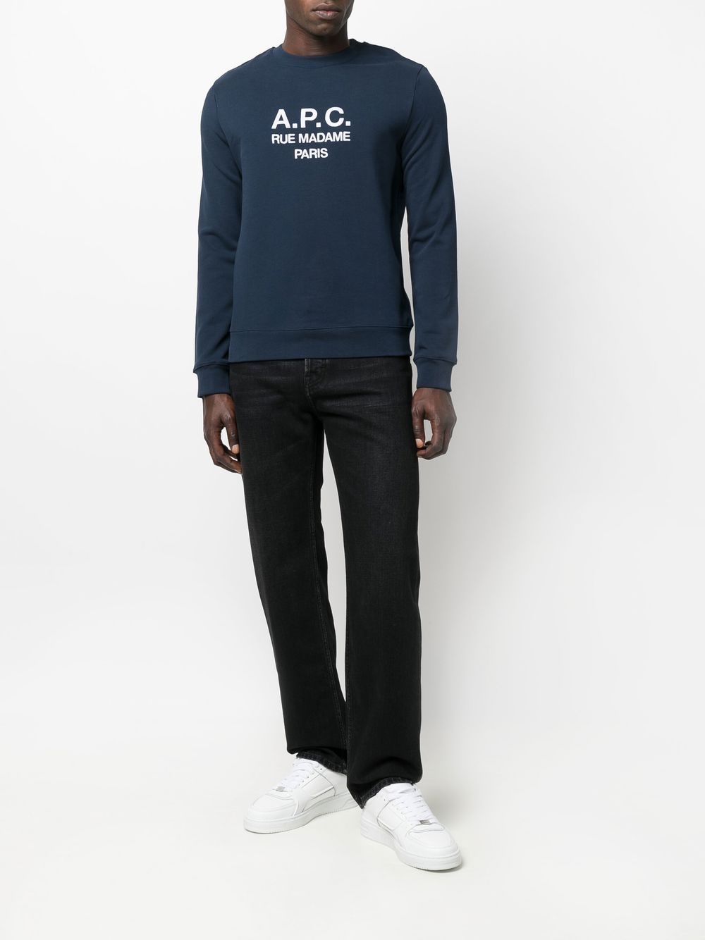 A.P.C. Navy Blue Organic Cotton Logo Print Sweatshirt image 2