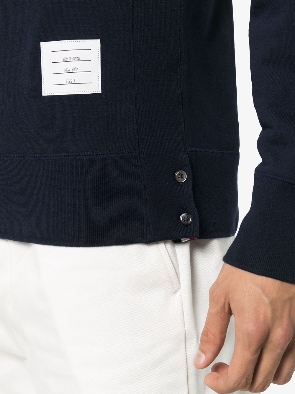 Thom Browne Navy Blue Brushed Cotton Crewneck Sweater image 1