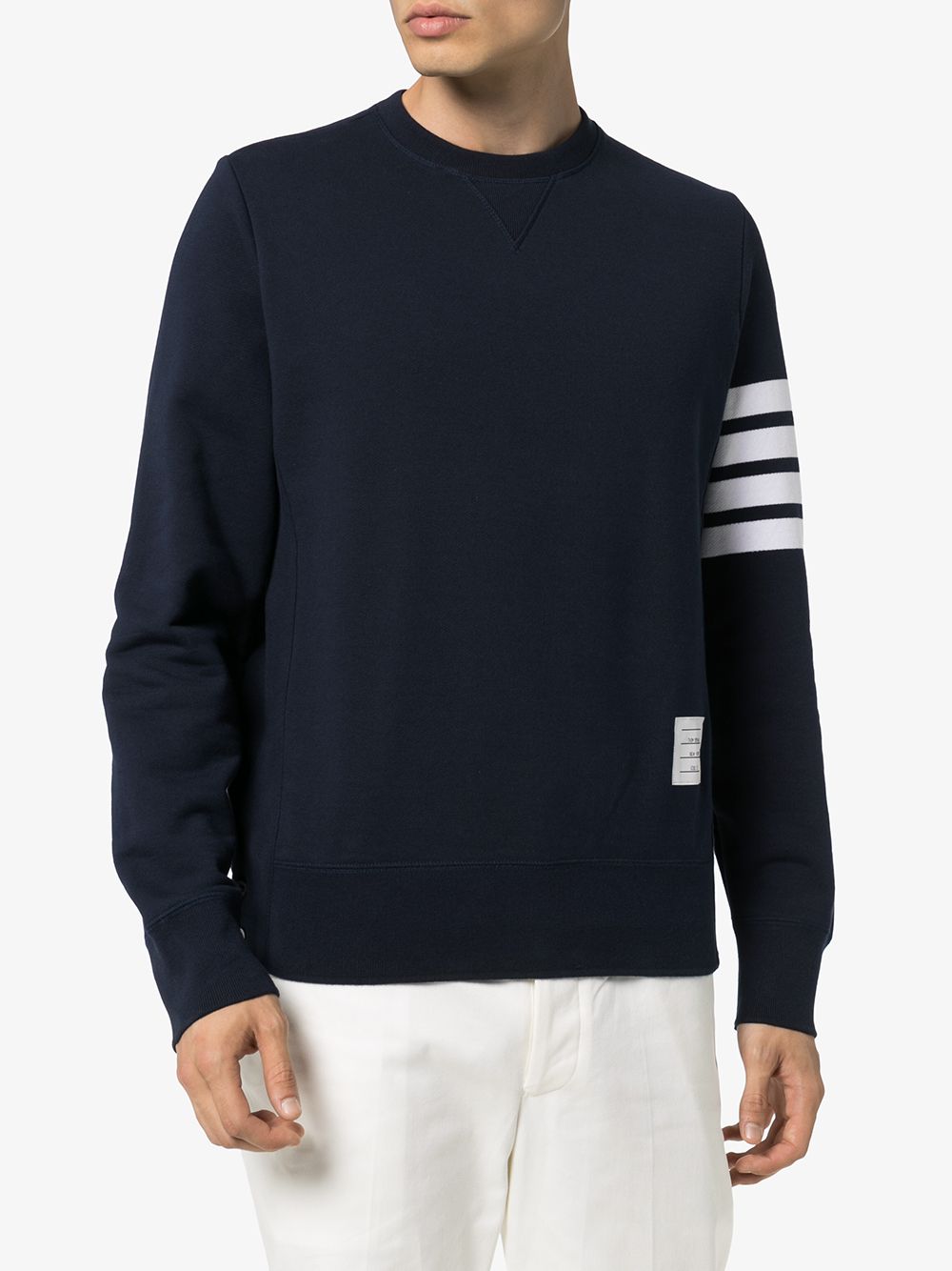 Thom Browne Navy Blue Brushed Cotton Crewneck Sweater image 3