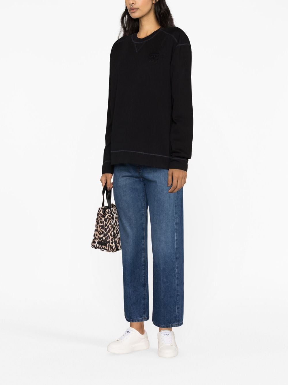 GANNI Black Organic Cotton Drop Shoulder Sweatshirt image 3