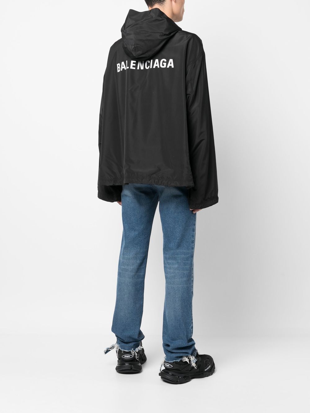 Balenciaga Black Logo-Print Hooded Windbreaker image 1