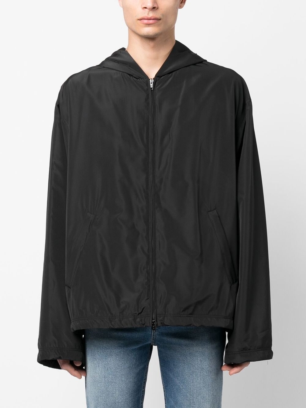 Balenciaga Black Logo-Print Hooded Windbreaker image 2