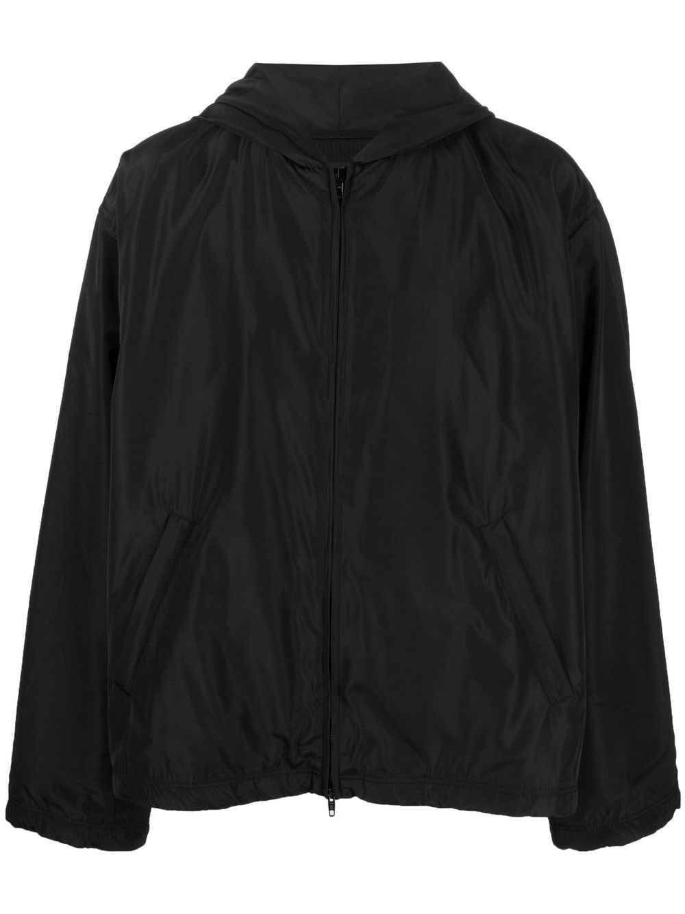 Balenciaga Black Logo-Print Hooded Windbreaker image 0