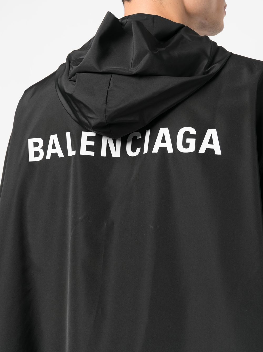 Balenciaga Black Logo-Print Hooded Windbreaker image 3