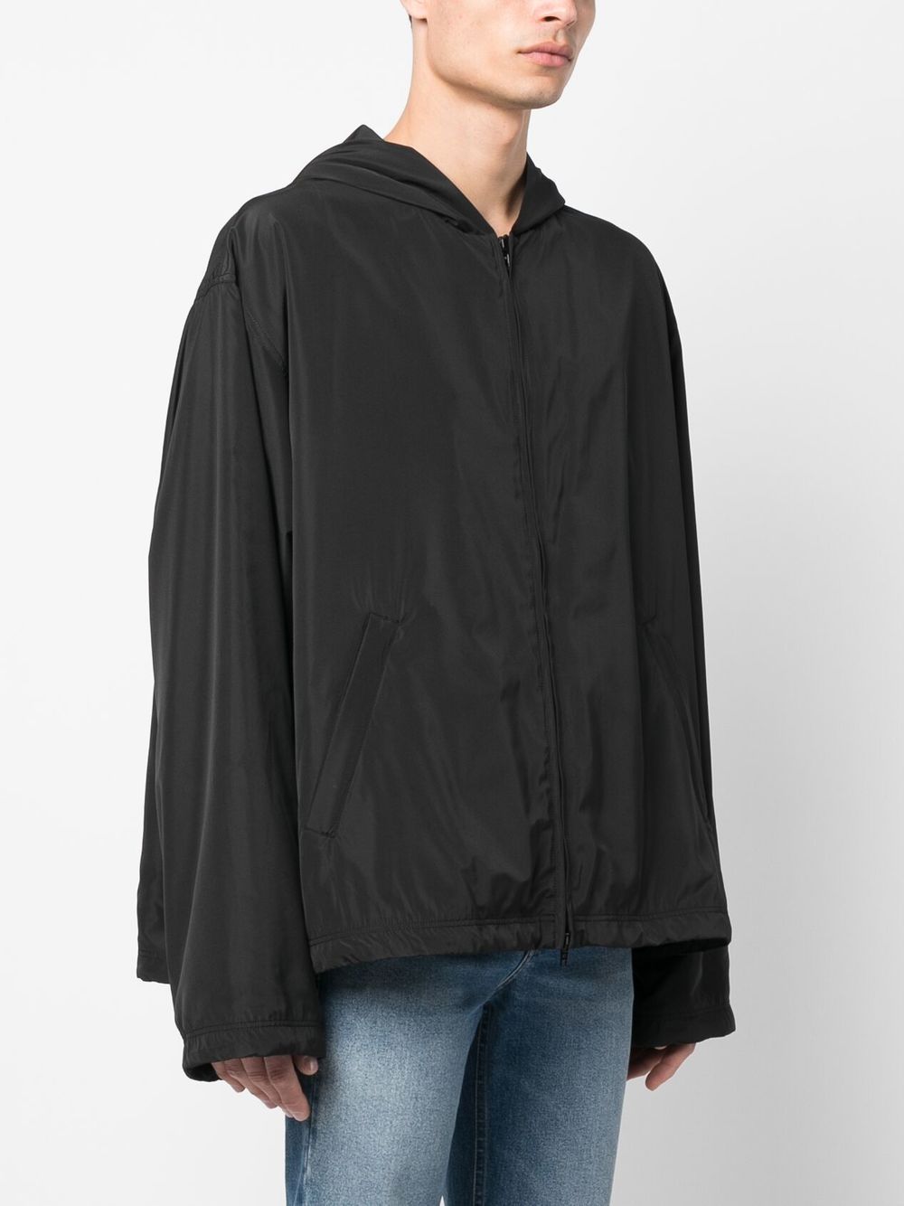 Balenciaga Black Logo-Print Hooded Windbreaker image 4