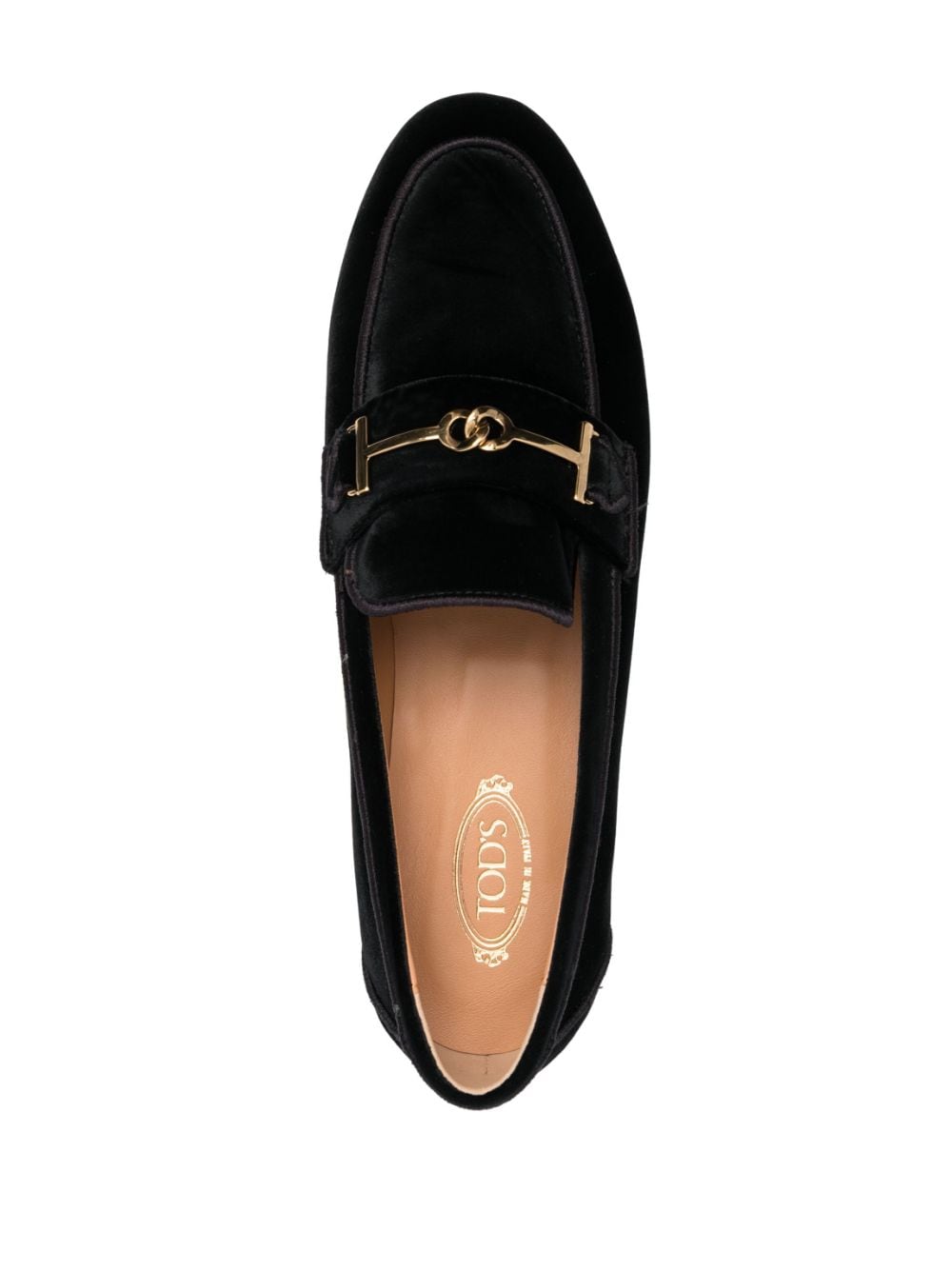 Tod's Black Velvet Loafers with Logo Detail image 1