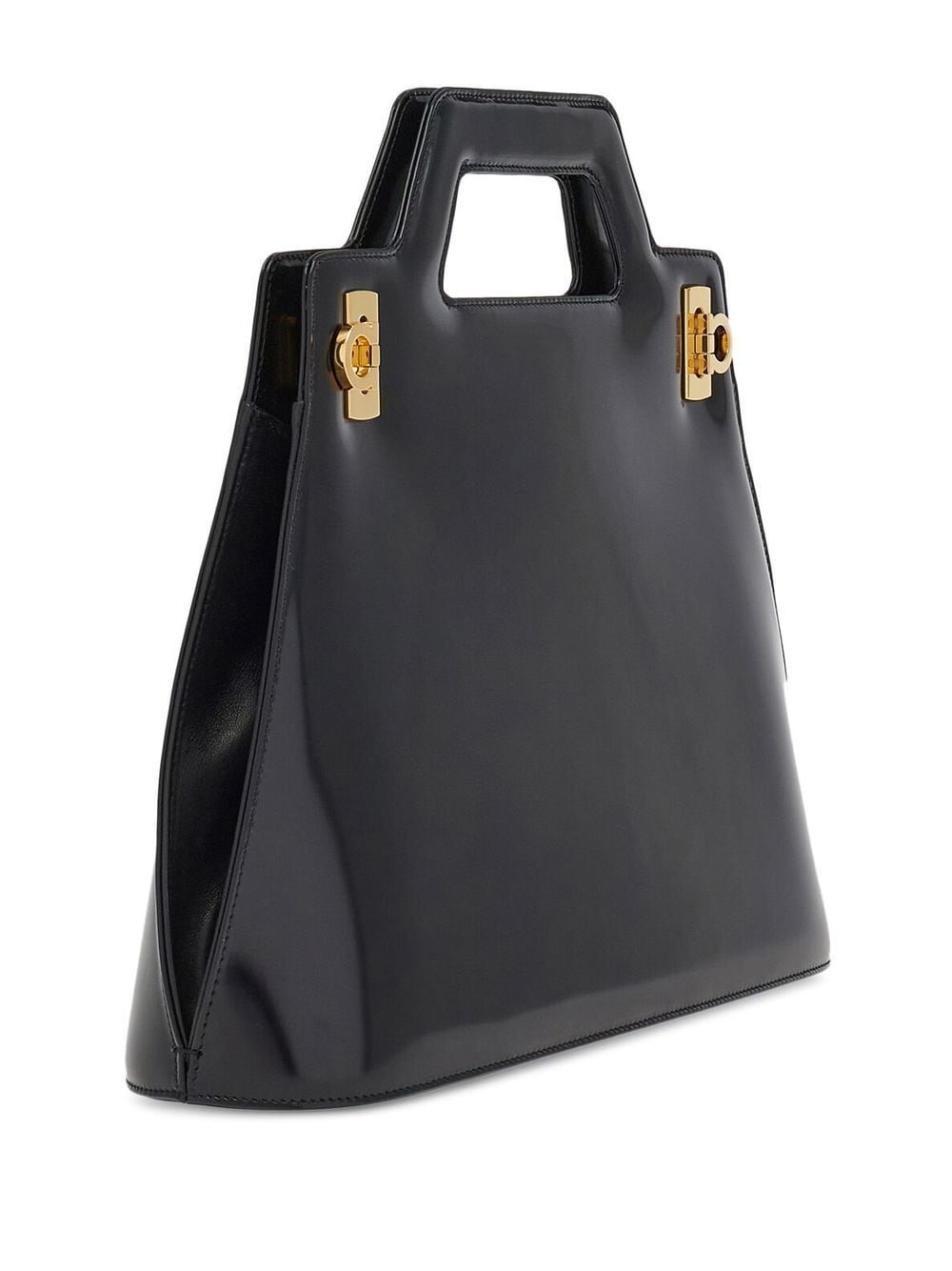 Ferragamo Black Veal Leather Gancini Swivel Closure Bag image 3