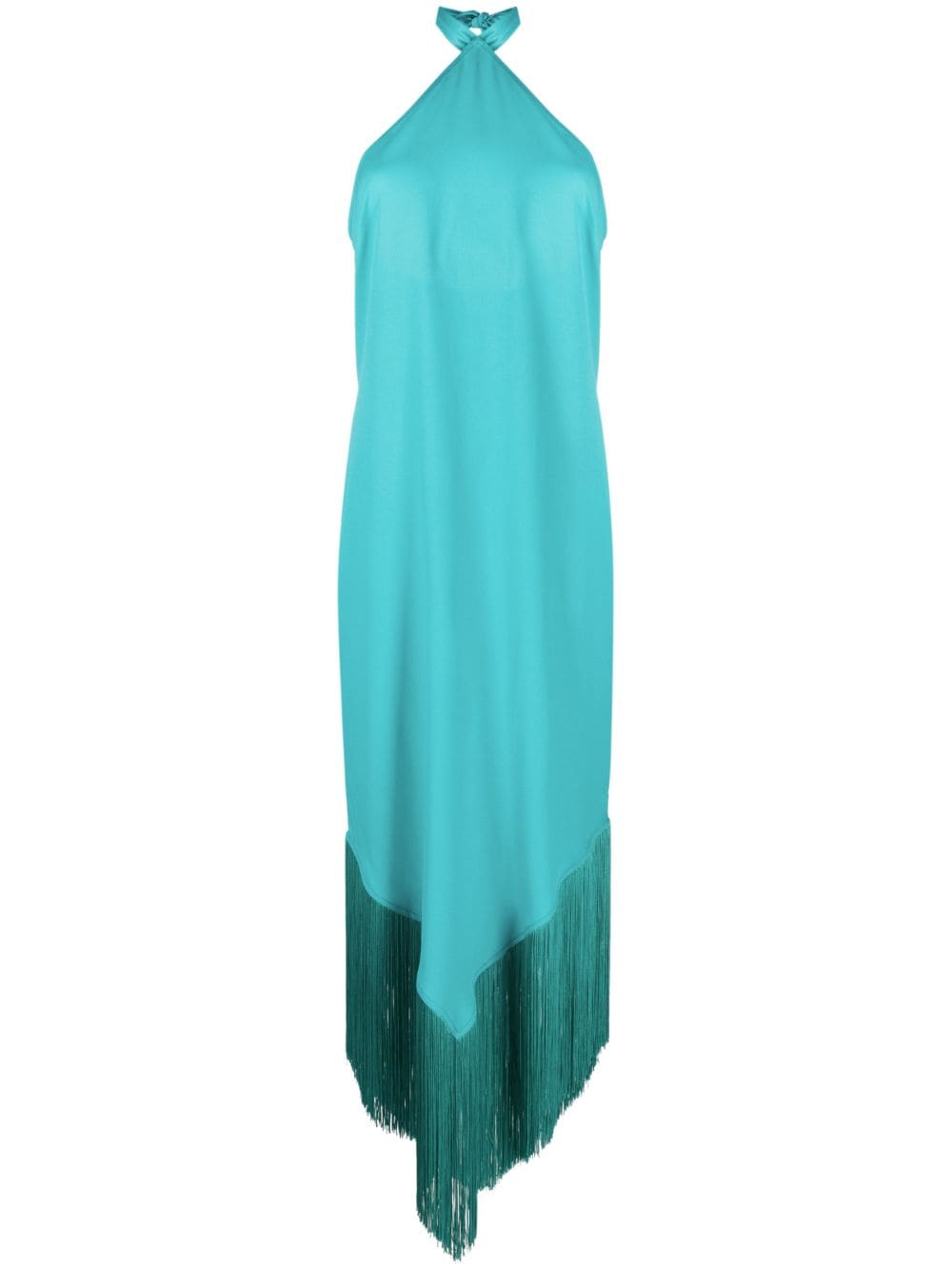 TALLER MARMO Asymmetric Fringed Halter Dress in Turquoise Blue image 0