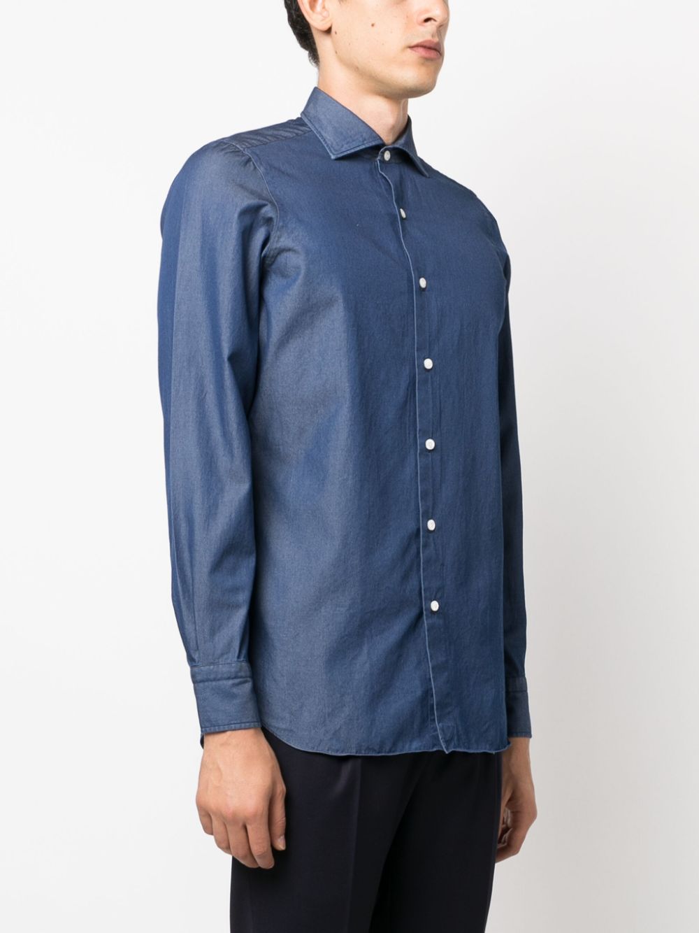 FINAMORE 1925 NAPOLI Blue Denim Long Sleeve Shirt image 4