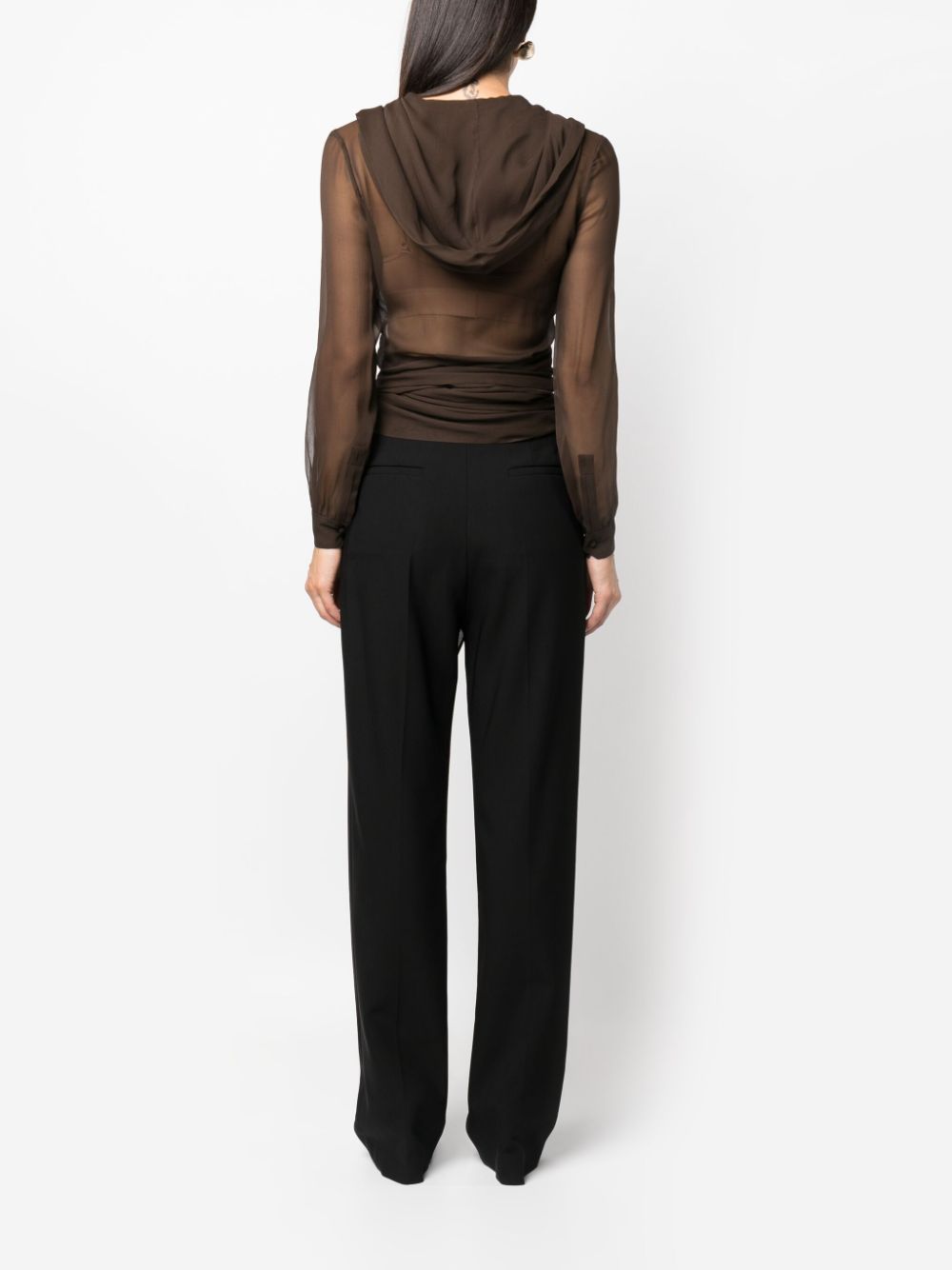 Saint Laurent Brown Organic Silk Hooded Blouse image 4