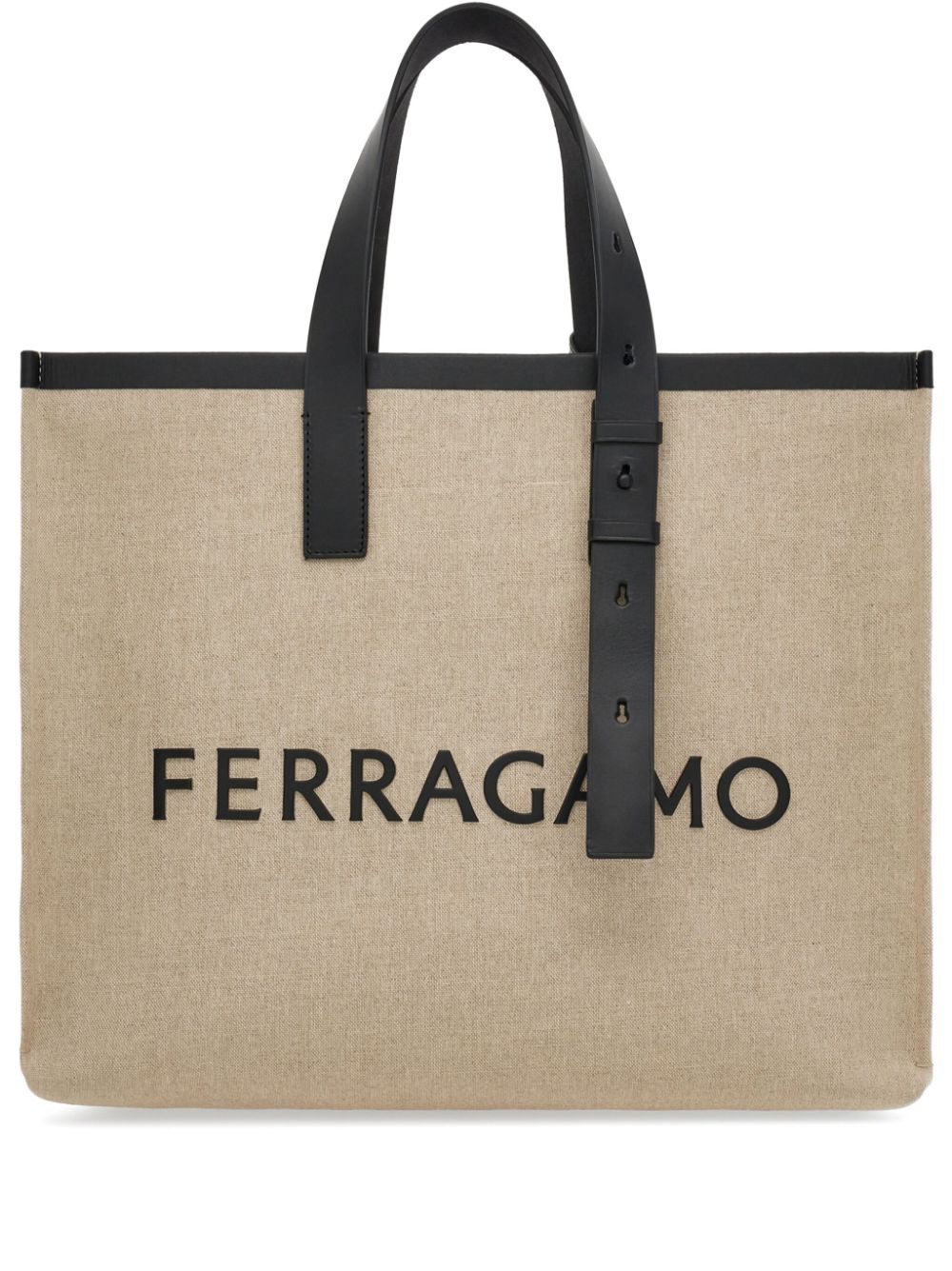 Ferragamo Beige Logo-Embossed Leather Tote Bag image 0