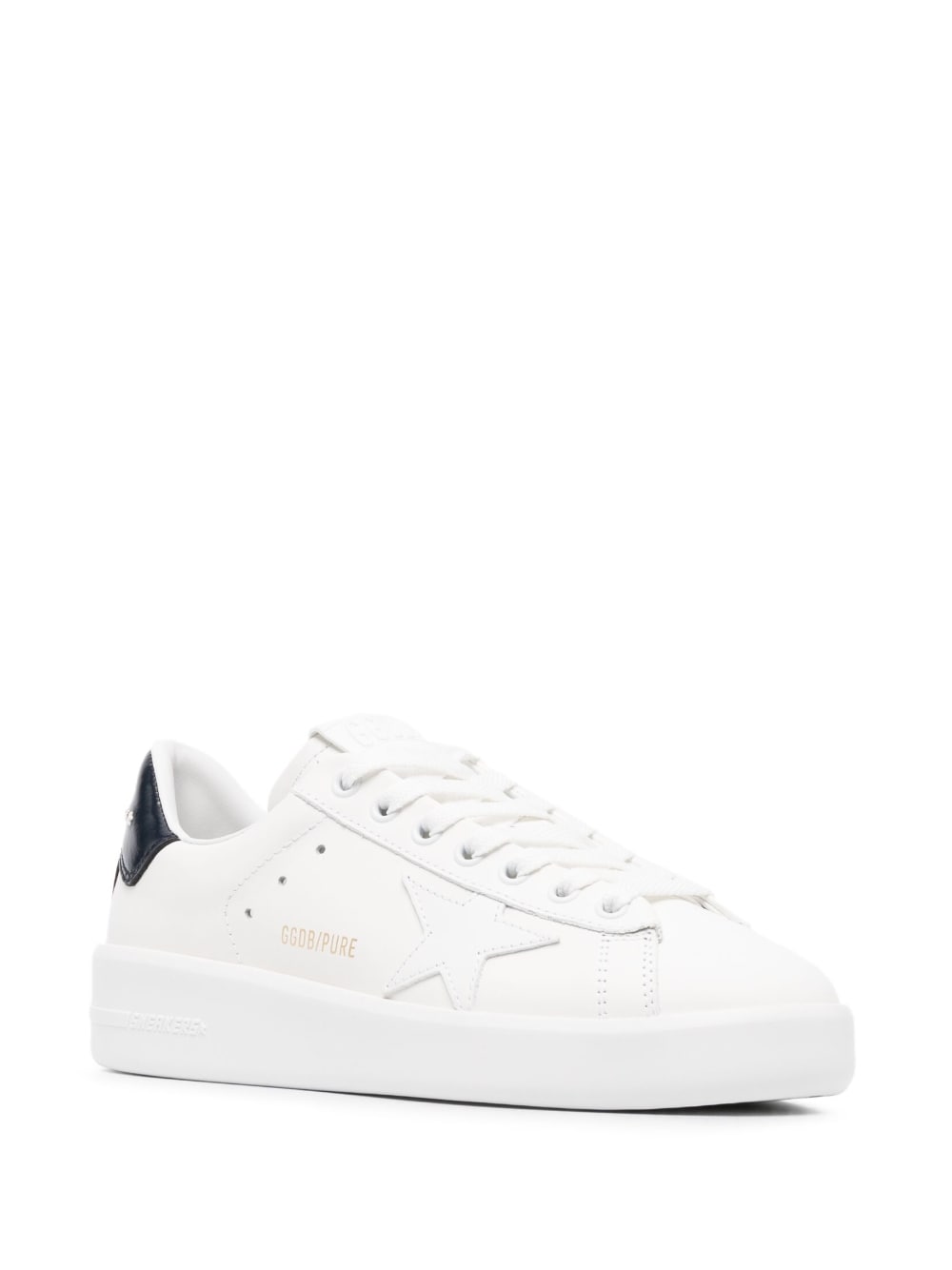 Golden Goose Super-Star White Leather Sneakers with Navy Detail image 2