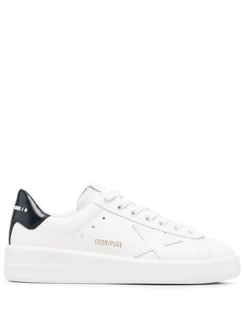 Golden Goose Super-Star White Leather Sneakers with Navy Detail image 0