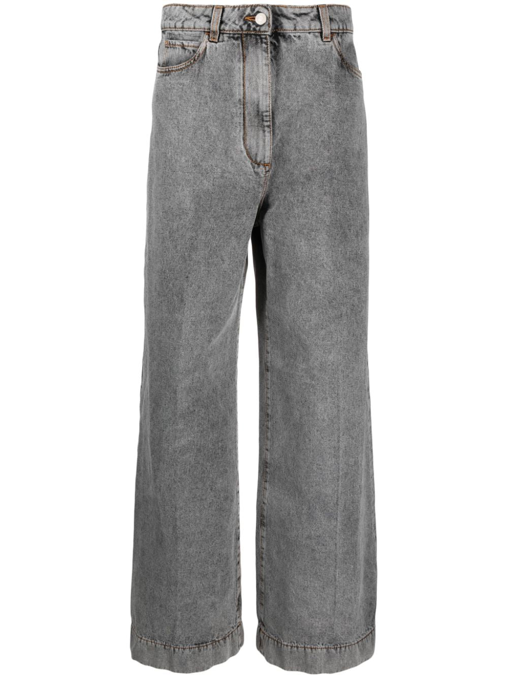 Etro Pegaso Embroidered Wide-Leg Jeans in Grey image 0