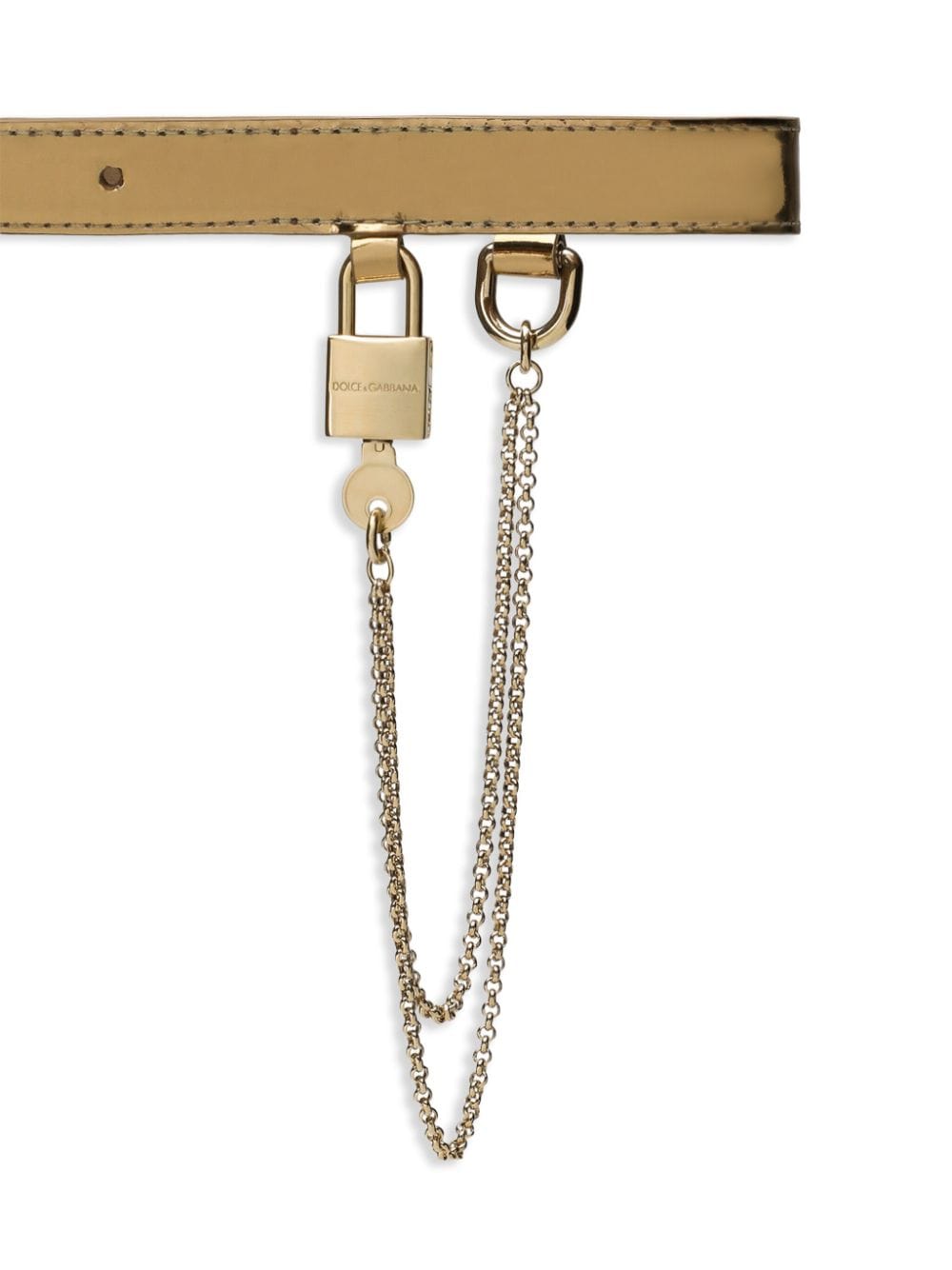 Dolce & Gabbana Chain-Link Patent Leather Belt with Padlock Detail image 1